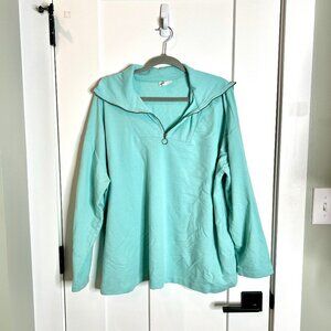 J. Jill Fit Aqua Blue Quarter Zip Pullover Sweater Athleisure Plus Size 2X